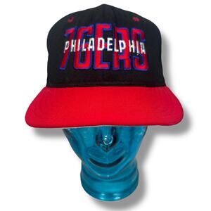Vintage AJD Philadelphia 76ers Snapback Hat Baseball Cap Men's Red Black USA 90s